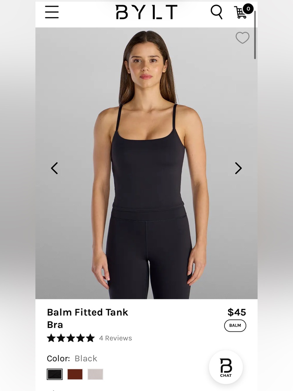 BYLT Basics Black Balm Fitted Tank Bra